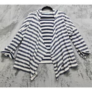 Maurices Cardigan Womens L Blue White Striped Roll-Tab Sleeve Open Front Hooded